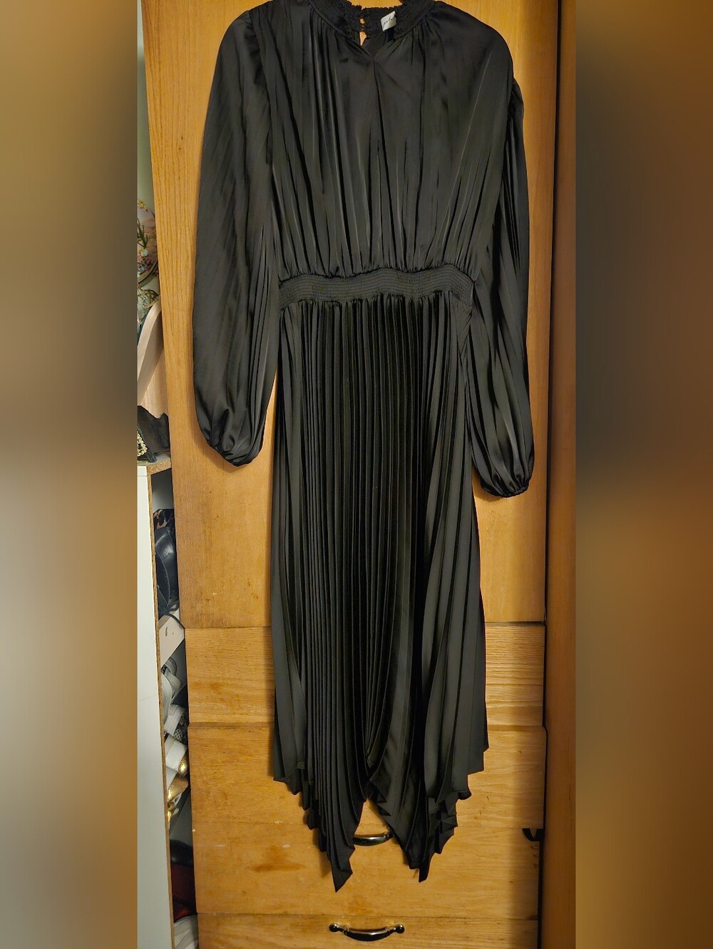 Petal & Pup Black Pleated Long-Sleeve Midi Dress